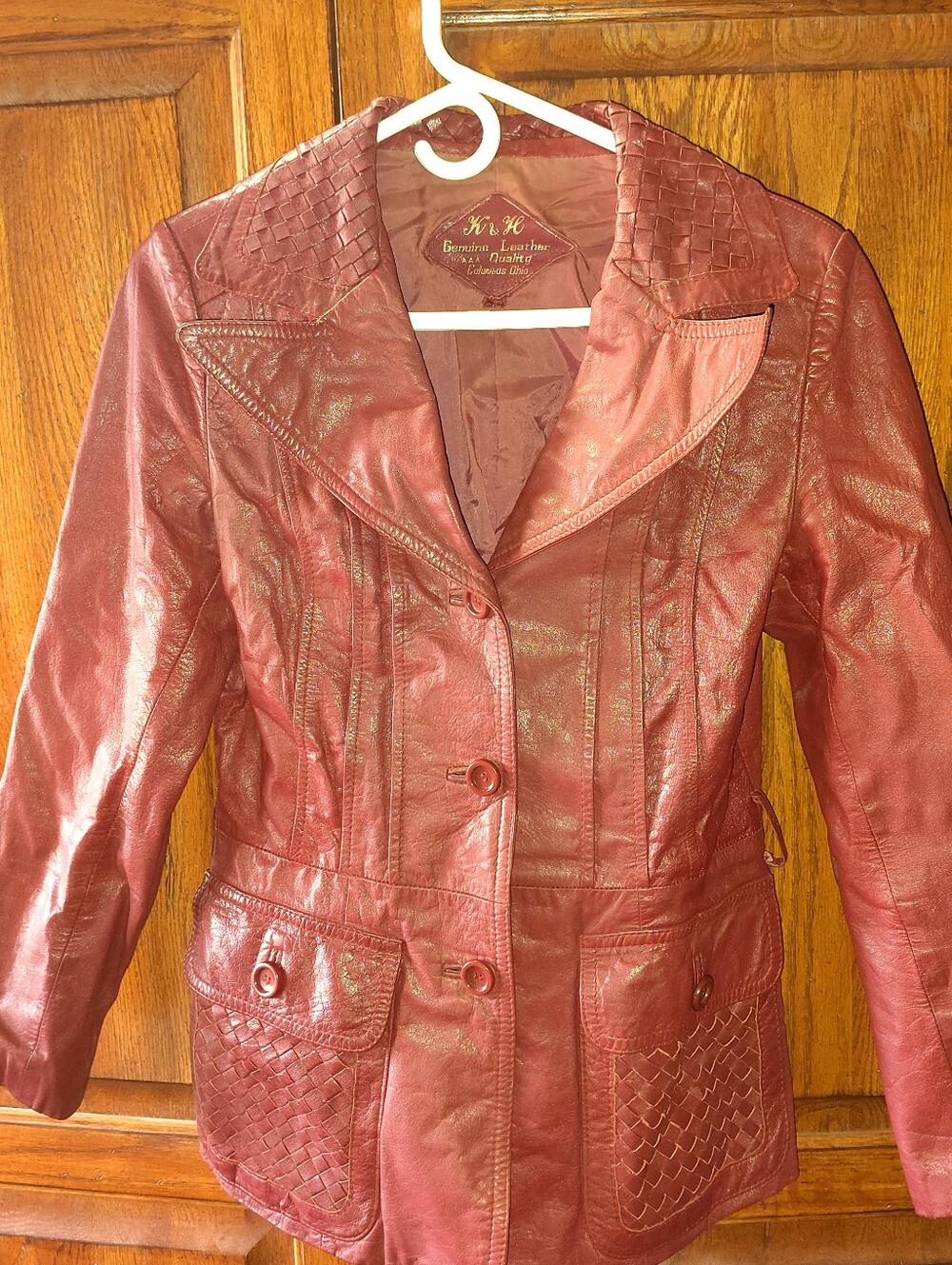 K & H Leather Jacket In Burgundy Size 9/10
